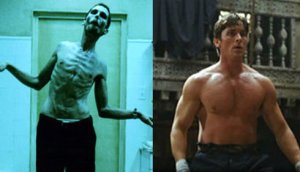 Christian Bale as the Machinist and Bruce Wayne/Batman respectively. Wow!